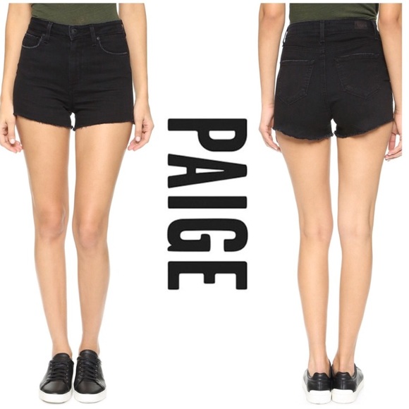 NWOT [PAIGE] High Waisted Black Denim Shorts - Picture 1 of 7